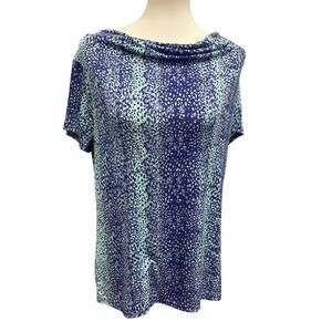 Jaclyn Smith Womens Medium Short Sleeve Swoop Neck Polka Dot Stripe Blouse